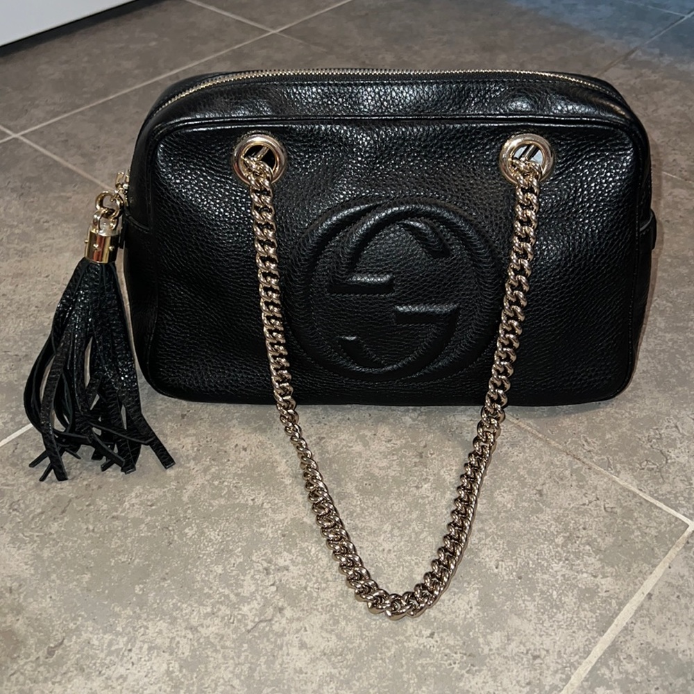 New Gucci Soho Chain Leather Black Calfskin Shoulder Bag